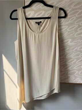 Eileen Fisher Cream Scoop Neck Sleeveless Silk Blouse